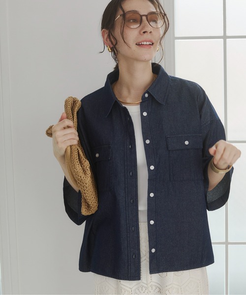 ANGIE(アンジー)の「オーバーサイズ レギュラーカラー デニム 半袖シャツ(シャツ/ブラウス・レディース・ブルー/ネイビー/ブルー系その他・FREE)」の19枚目の写真