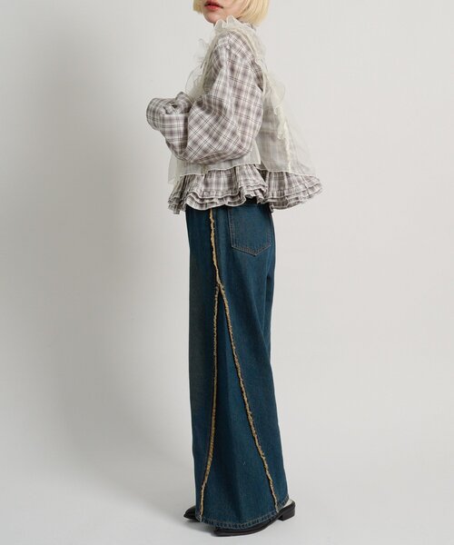 w closet(ダブルクローゼット)の「裾フリルチェックシャツ 【羽織でも使える】(シャツ/ブラウス・レディース・ブルー/レッド/ブラウン・FREE)」の18枚目の写真