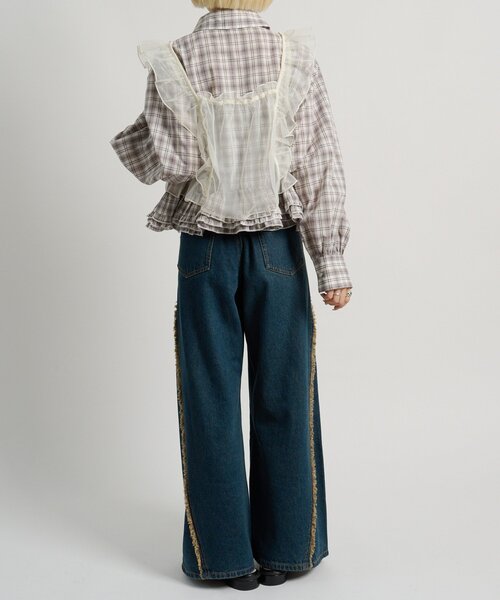 w closet(ダブルクローゼット)の「裾フリルチェックシャツ 【羽織でも使える】(シャツ/ブラウス・レディース・ブルー/レッド/ブラウン・FREE)」の19枚目の写真