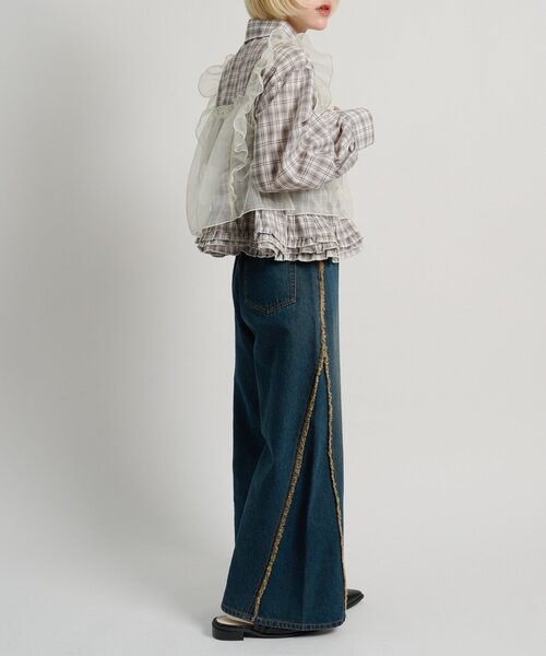 w closet(ダブルクローゼット)の「裾フリルチェックシャツ 【羽織でも使える】(シャツ/ブラウス・レディース・ブルー/レッド/ブラウン・FREE)」の20枚目の写真