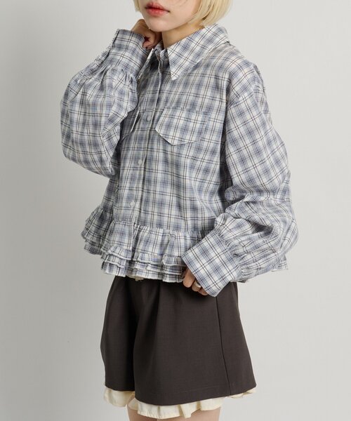 w closet(ダブルクローゼット)の「裾フリルチェックシャツ 【羽織でも使える】(シャツ/ブラウス・レディース・ブルー/レッド/ブラウン・FREE)」の22枚目の写真