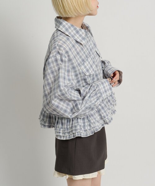 w closet(ダブルクローゼット)の「裾フリルチェックシャツ 【羽織でも使える】(シャツ/ブラウス・レディース・ブルー/レッド/ブラウン・FREE)」の12枚目の写真