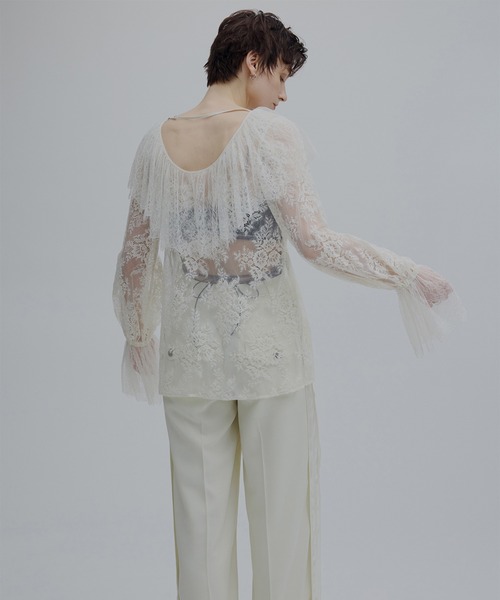 Ameri(アメリ)の「2WAY LACE RAFFLE BLOUSE(シャツ/ブラウス・レディース・ブラック/アイボリー/イエロー・FREE)」の8枚目の写真