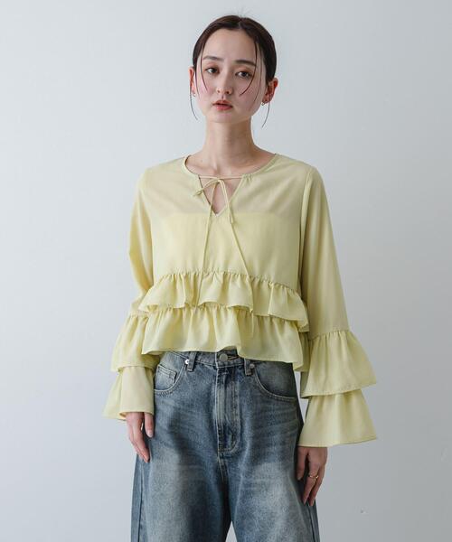 SENSE OF PLACE by URBAN RESEARCH（センスオブプレイスバイアーバンリサーチ）の「ダブルフリルブラウス（シャツ/ブラウス・レディース・オフホワイト/ブラック/ベージュ・ONE）」の20枚目の写真