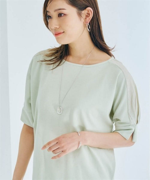 nissen(ニッセン)の「パール調ボタン付異素材切替トップス(Tシャツ/カットソー・レディース・ブラック/ミント/オフホワイト・LL/L/M/S)」の5枚目の写真