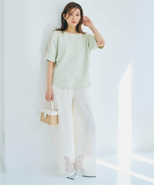 nissen(ニッセン)の「パール調ボタン付異素材切替トップス(Tシャツ/カットソー・レディース・ブラック/ミント/オフホワイト・LL/L/M/S)」の6枚目の写真