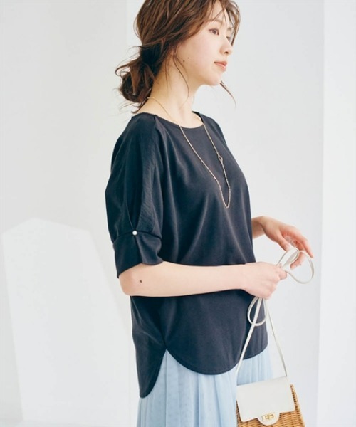 nissen(ニッセン)の「パール調ボタン付異素材切替トップス(Tシャツ/カットソー・レディース・ブラック/ミント/オフホワイト・LL/L/M/S)」の8枚目の写真