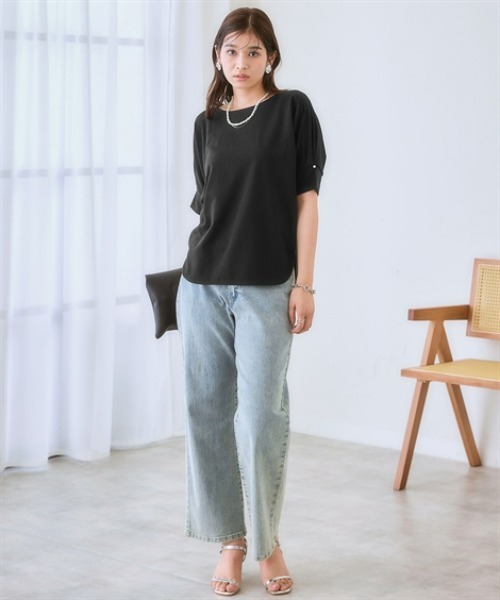 nissen(ニッセン)の「パール調ボタン付異素材切替トップス(Tシャツ/カットソー・レディース・ブラック/ミント/オフホワイト・LL/L/M/S)」の13枚目の写真