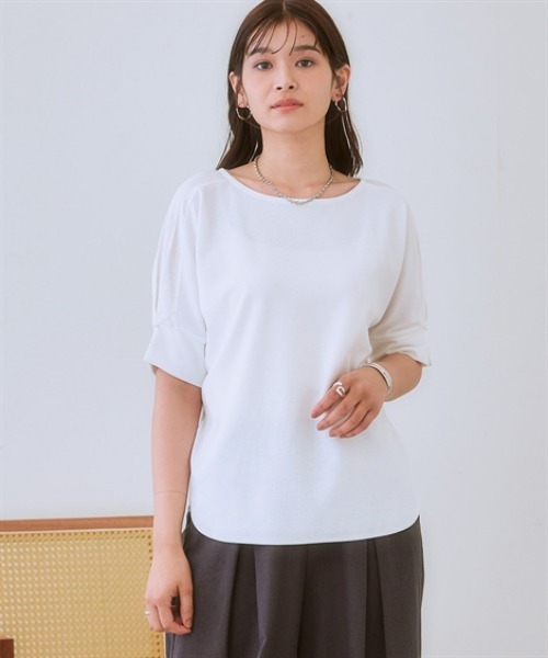 nissen(ニッセン)の「パール調ボタン付異素材切替トップス(Tシャツ/カットソー・レディース・ブラック/ミント/オフホワイト・LL/L/M/S)」の14枚目の写真