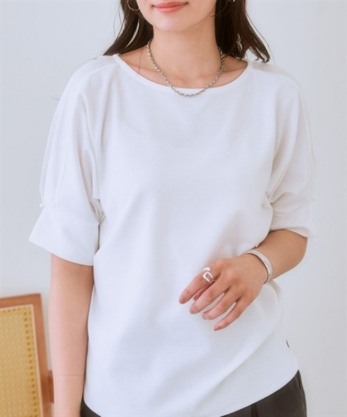 nissen(ニッセン)の「パール調ボタン付異素材切替トップス(Tシャツ/カットソー・レディース・ブラック/ミント/オフホワイト・LL/L/M/S)」の19枚目の写真
