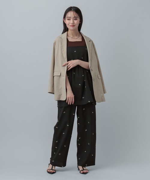 GLOBAL WORK（グローバルワーク）の「MATINEE LINE/フラワー刺繍イージーパンツ/646659（その他パンツ・レディース・ブラック/ダークブラウン・LARGE/MEDIUM）」の4枚目の写真
