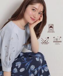 couture brooch | 【接触冷感・UVカット】60シルケット エンブロドルマントップス(Tシャツ/カットソー)