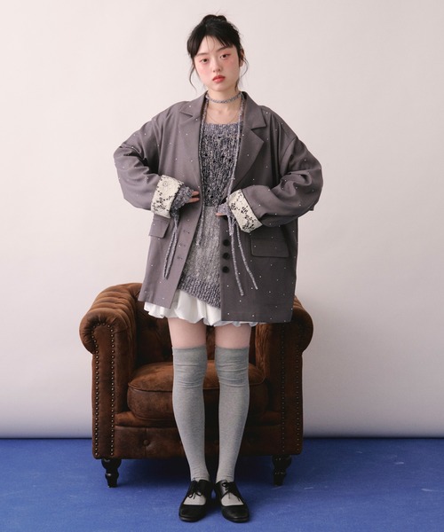 loin nuit(ロワンニュイ)の「asymmetry lace up knit / アシンメトリーレースアップニット(ニット/セーター・レディース・ネイビー/ミント/スモークピンク・FREE)」の10枚目の写真