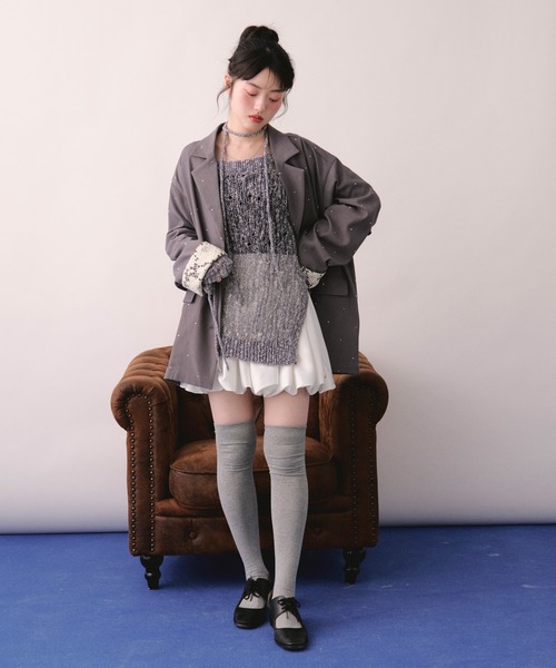 loin nuit(ロワンニュイ)の「asymmetry lace up knit / アシンメトリーレースアップニット(ニット/セーター・レディース・ネイビー/ミント/スモークピンク・FREE)」の11枚目の写真