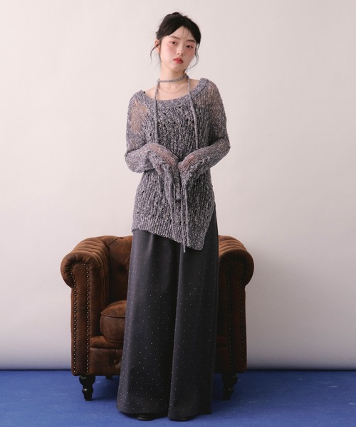 loin nuit(ロワンニュイ)の「asymmetry lace up knit / アシンメトリーレースアップニット(ニット/セーター・レディース・ネイビー/ミント/スモークピンク・FREE)」の5枚目の写真