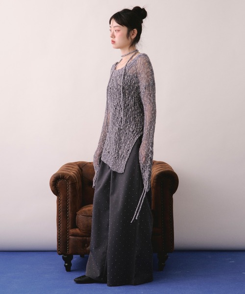 loin nuit(ロワンニュイ)の「asymmetry lace up knit / アシンメトリーレースアップニット(ニット/セーター・レディース・ネイビー/ミント/スモークピンク・FREE)」の7枚目の写真