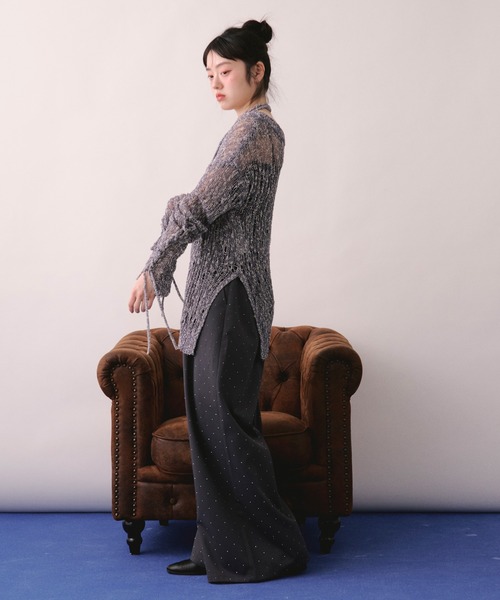 loin nuit(ロワンニュイ)の「asymmetry lace up knit / アシンメトリーレースアップニット(ニット/セーター・レディース・ネイビー/ミント/スモークピンク・FREE)」の8枚目の写真