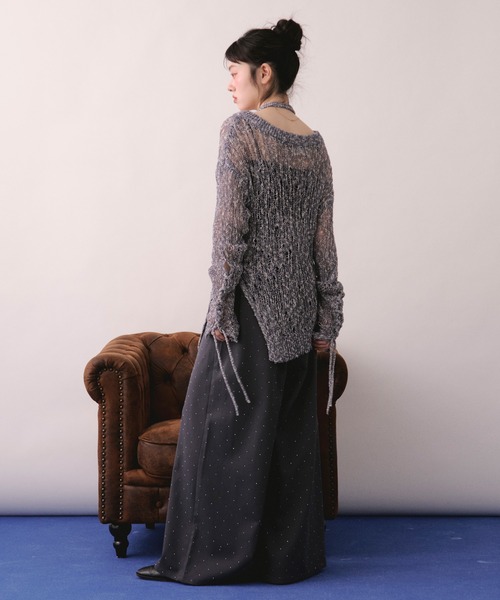 loin nuit(ロワンニュイ)の「asymmetry lace up knit / アシンメトリーレースアップニット(ニット/セーター・レディース・ネイビー/ミント/スモークピンク・FREE)」の9枚目の写真