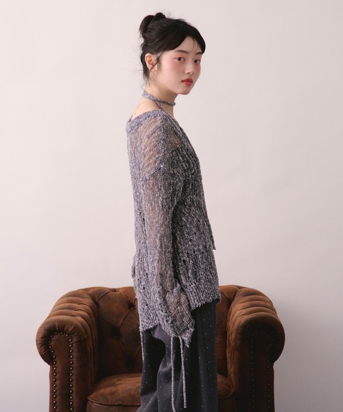 loin nuit(ロワンニュイ)の「asymmetry lace up knit / アシンメトリーレースアップニット(ニット/セーター・レディース・ネイビー/ミント/スモークピンク・FREE)」の15枚目の写真