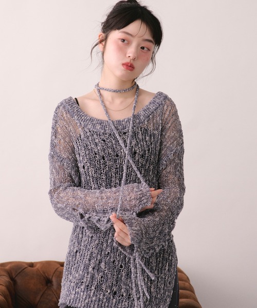 loin nuit(ロワンニュイ)の「asymmetry lace up knit / アシンメトリーレースアップニット(ニット/セーター・レディース・ネイビー/ミント/スモークピンク・FREE)」の13枚目の写真