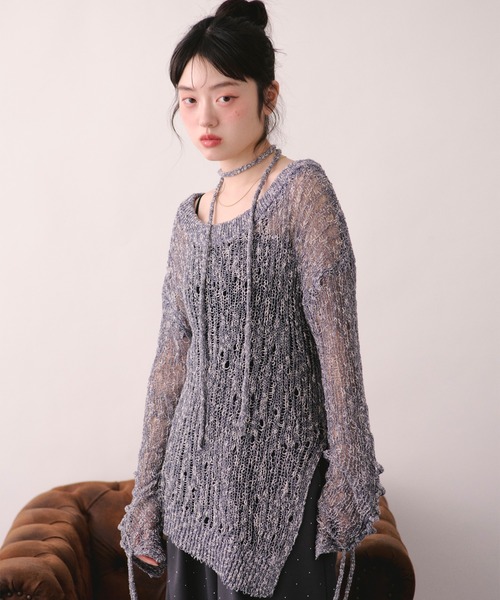 loin nuit(ロワンニュイ)の「asymmetry lace up knit / アシンメトリーレースアップニット(ニット/セーター・レディース・ネイビー/ミント/スモークピンク・FREE)」の16枚目の写真