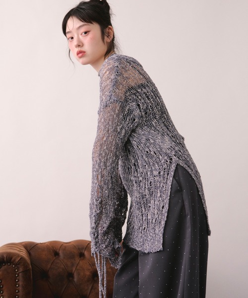 loin nuit(ロワンニュイ)の「asymmetry lace up knit / アシンメトリーレースアップニット(ニット/セーター・レディース・ネイビー/ミント/スモークピンク・FREE)」の18枚目の写真