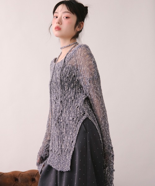 loin nuit(ロワンニュイ)の「asymmetry lace up knit / アシンメトリーレースアップニット(ニット/セーター・レディース・ネイビー/ミント/スモークピンク・FREE)」の19枚目の写真