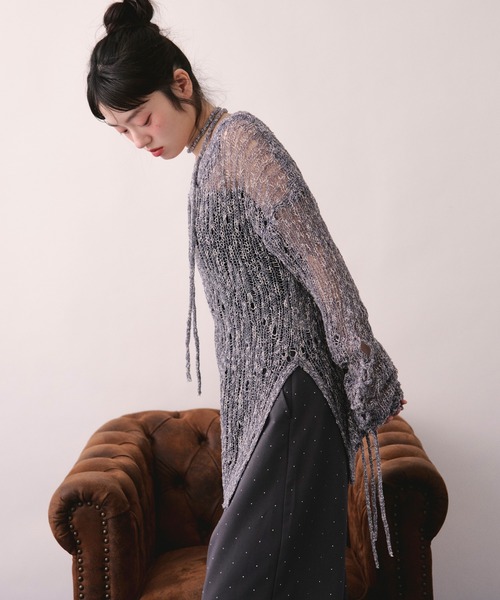 loin nuit(ロワンニュイ)の「asymmetry lace up knit / アシンメトリーレースアップニット(ニット/セーター・レディース・ネイビー/ミント/スモークピンク・FREE)」の17枚目の写真