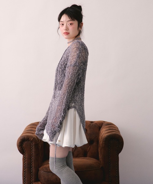 loin nuit(ロワンニュイ)の「asymmetry lace up knit / アシンメトリーレースアップニット(ニット/セーター・レディース・ネイビー/ミント/スモークピンク・FREE)」の21枚目の写真