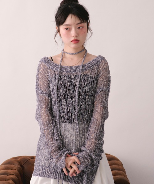 loin nuit(ロワンニュイ)の「asymmetry lace up knit / アシンメトリーレースアップニット(ニット/セーター・レディース・ネイビー/ミント/スモークピンク・FREE)」の20枚目の写真