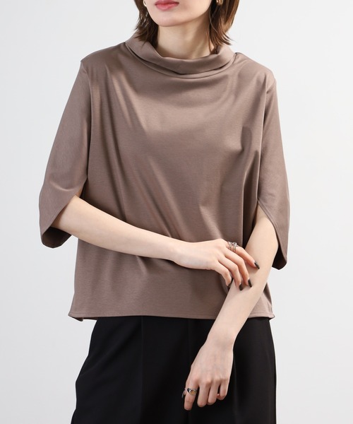 BRODIAEA(ブローディア)の「BRODIAEA シルク混ボトルネックカットソープルオーバー 半端袖(Tシャツ/カットソー・レディース・モカ/オフホワイト/ネイビー・40)」の3枚目の写真