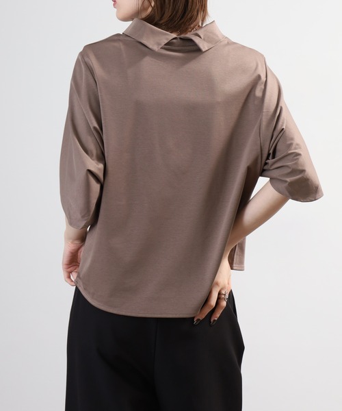 BRODIAEA(ブローディア)の「BRODIAEA シルク混ボトルネックカットソープルオーバー 半端袖(Tシャツ/カットソー・レディース・モカ/オフホワイト/ネイビー・40)」の17枚目の写真