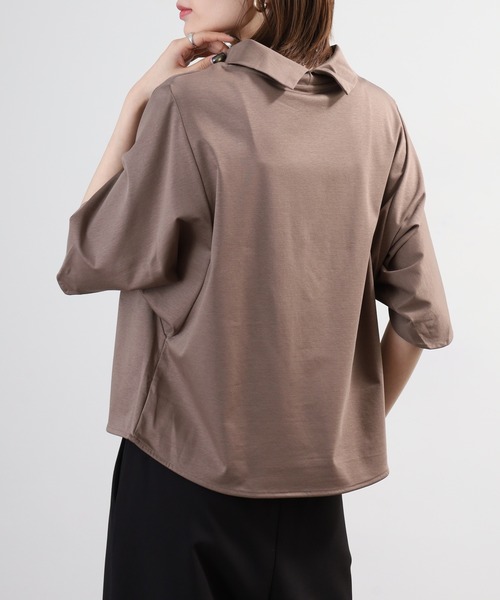 BRODIAEA(ブローディア)の「BRODIAEA シルク混ボトルネックカットソープルオーバー 半端袖(Tシャツ/カットソー・レディース・モカ/オフホワイト/ネイビー・40)」の18枚目の写真