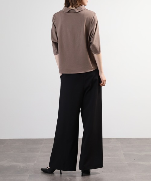 BRODIAEA(ブローディア)の「BRODIAEA シルク混ボトルネックカットソープルオーバー 半端袖(Tシャツ/カットソー・レディース・モカ/オフホワイト/ネイビー・40)」の21枚目の写真