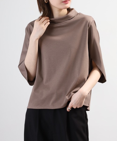 BRODIAEA(ブローディア)の「BRODIAEA シルク混ボトルネックカットソープルオーバー 半端袖(Tシャツ/カットソー・レディース・モカ/オフホワイト/ネイビー・40)」の13枚目の写真