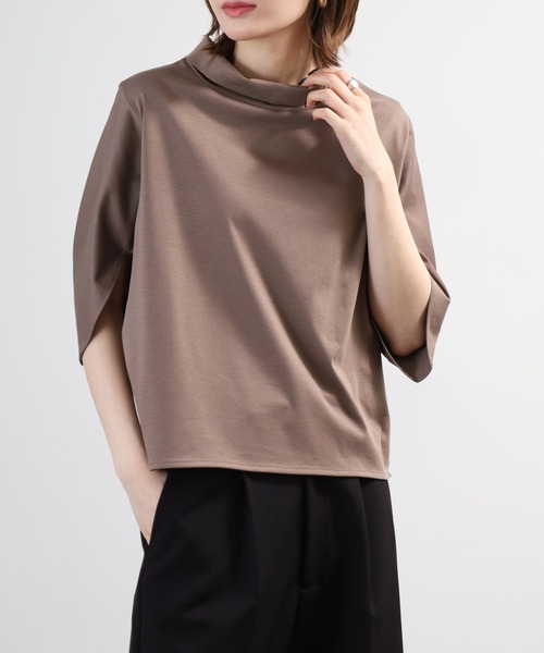 BRODIAEA(ブローディア)の「BRODIAEA シルク混ボトルネックカットソープルオーバー 半端袖(Tシャツ/カットソー・レディース・モカ/オフホワイト/ネイビー・40)」の15枚目の写真
