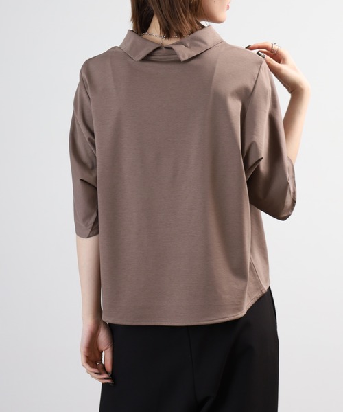 BRODIAEA(ブローディア)の「BRODIAEA シルク混ボトルネックカットソープルオーバー 半端袖(Tシャツ/カットソー・レディース・モカ/オフホワイト/ネイビー・40)」の16枚目の写真