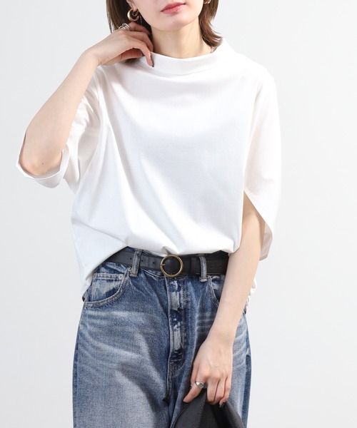 BRODIAEA(ブローディア)の「BRODIAEA シルク混ボトルネックカットソープルオーバー 半端袖(Tシャツ/カットソー・レディース・モカ/オフホワイト/ネイビー・40)」の6枚目の写真