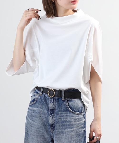BRODIAEA(ブローディア)の「BRODIAEA シルク混ボトルネックカットソープルオーバー 半端袖(Tシャツ/カットソー・レディース・モカ/オフホワイト/ネイビー・40)」の7枚目の写真