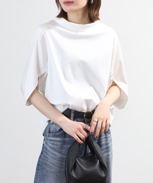 BRODIAEA(ブローディア)の「BRODIAEA シルク混ボトルネックカットソープルオーバー 半端袖(Tシャツ/カットソー・レディース・モカ/オフホワイト/ネイビー・40)」の10枚目の写真