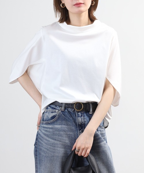 BRODIAEA(ブローディア)の「BRODIAEA シルク混ボトルネックカットソープルオーバー 半端袖(Tシャツ/カットソー・レディース・モカ/オフホワイト/ネイビー・40)」の11枚目の写真