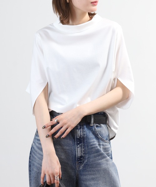 BRODIAEA(ブローディア)の「BRODIAEA シルク混ボトルネックカットソープルオーバー 半端袖(Tシャツ/カットソー・レディース・モカ/オフホワイト/ネイビー・40)」の12枚目の写真