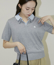 MARY QUANT × PUBLUX/マリークワント チェック シャツ レイヤード風 スキッパー ニット　限定展開