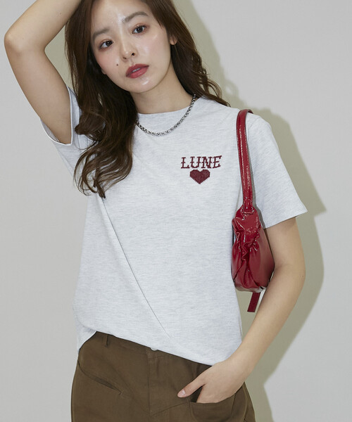 PUBLUX(パブリュクス)の「PUBLUX/パブリュクス ハート クロスステッチ Tシャツ 限定展開(Tシャツ/カットソー・レディース・ライトグレー/ピンク/ネイビー/イエロー・フリ-)」の1枚目の写真