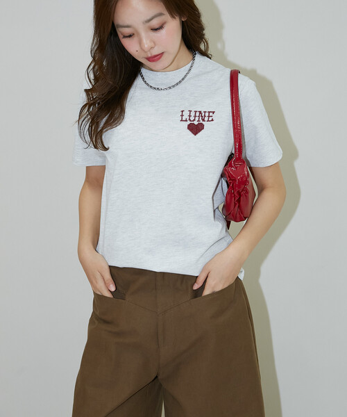PUBLUX(パブリュクス)の「PUBLUX/パブリュクス ハート クロスステッチ Tシャツ 限定展開(Tシャツ/カットソー・レディース・ライトグレー/ピンク/ネイビー/イエロー・フリ-)」の5枚目の写真