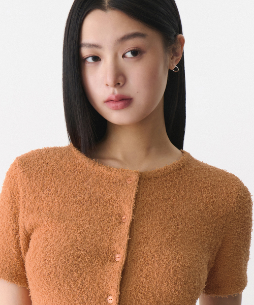 MUSINSA STANDARD WOMAN（ムシンサスタンダードウーマン）の「ウィメンズファンシーヤーンラウンドネック半袖カーディガン[ダスティオレンジ]（カーディガン/ボレロ・レディース・その他・X-SMALL/SMALL/MEDIUM/LARGE）」の3枚目の写真