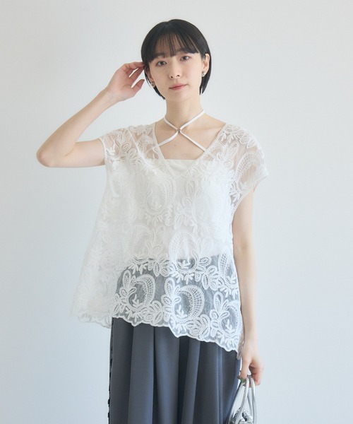 Paradise Picnic(パラダイスピクニック)の「【2WAY】かぎ編みフレンチブラウス(シャツ/ブラウス・レディース・ホワイト/ブラック・FREE)」の2枚目の写真