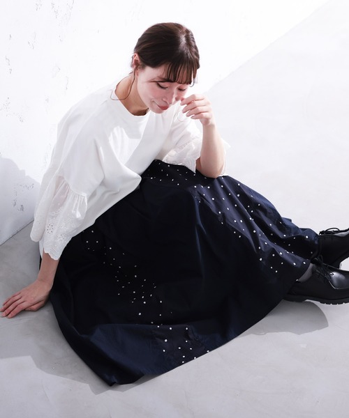 soulberry(ソウルベリー)の「「わがまま別注」夜空のスキマの星屑スカート(スカート・レディース・ネイビー・5L/4L/3L/LL/L/M)」の6枚目の写真