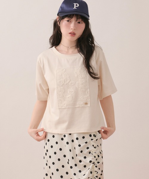 loin nuit(ロワンニュイ)の「tull lace teeshirt / チュールレースTシャツ(Tシャツ/カットソー・レディース・ホワイト/ネイビー・FREE)」の9枚目の写真