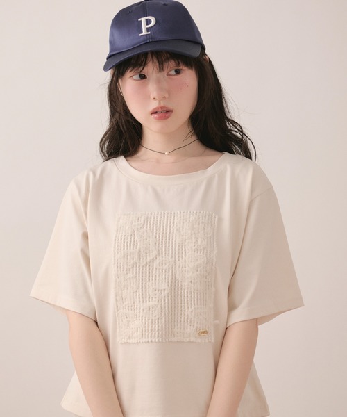 loin nuit(ロワンニュイ)の「tull lace teeshirt / チュールレースTシャツ(Tシャツ/カットソー・レディース・ホワイト/ネイビー・FREE)」の11枚目の写真